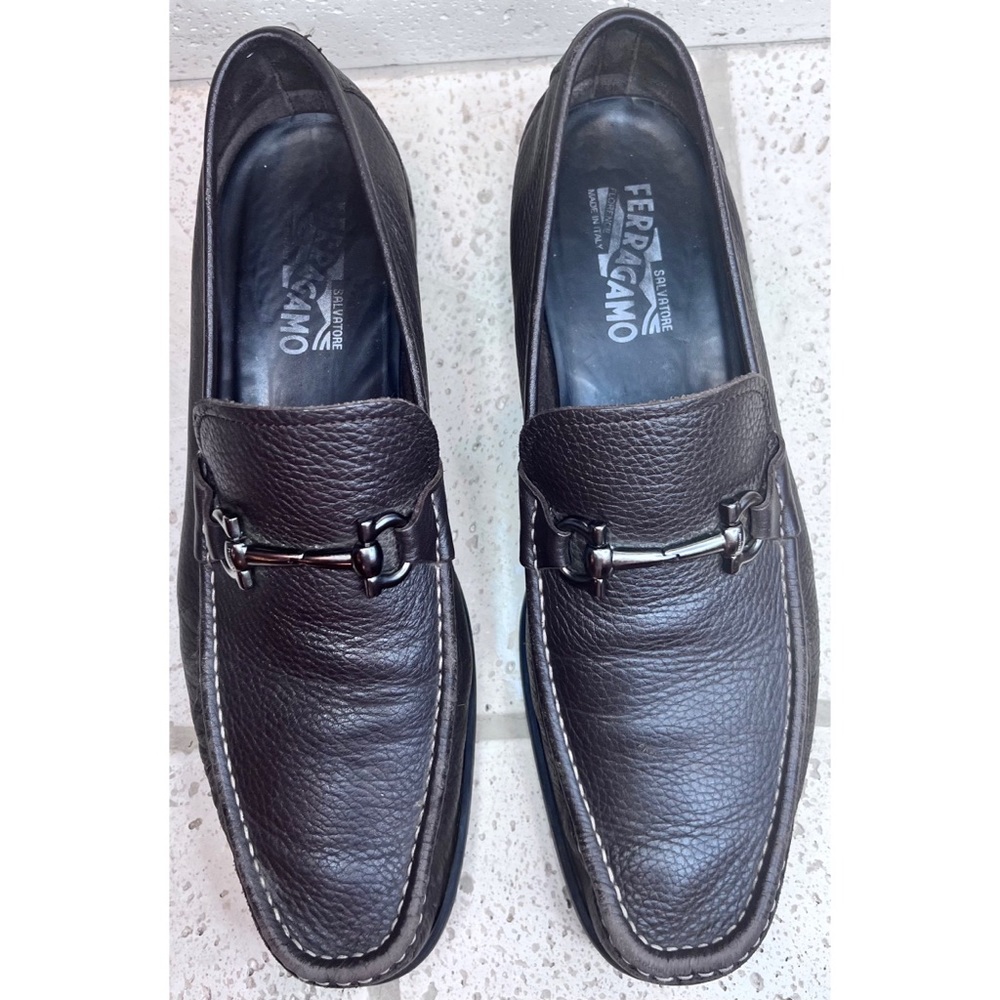 Ferragamo Gancini Brown Leather Bit Loafer Slip On Parigi Sz 12 runs large